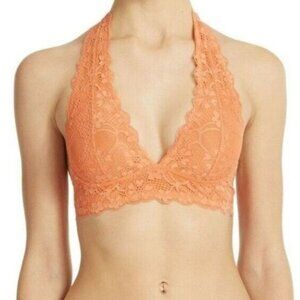 Free People Intimately Gallon Lace Halter Stretchy Boho Bra Bralette Orange S